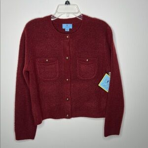 Cecelia Burgundy Cropped Knit Cardigan - Gold Buttons - NWT